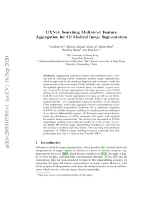 First page of UXNet: Searching Multi-level Feature Aggregation for 3D Medical Image Segmentation