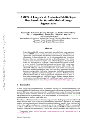 First page of AMOS: A Large-Scale Abdominal Multi-Organ Benchmark for Versatile Medical Image Segmentation