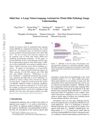 First page of SlideChat: A Large Vision-Language Assistant for Whole-Slide Pathology Image Understanding