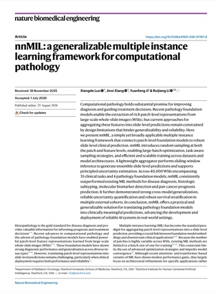 First page of nnMIL: A Generalizable Multiple Instance Learning Framework for Computational Pathology