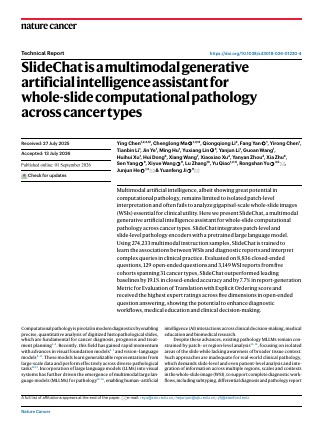 First page of SlideChat is a multimodal generative artificial intelligence assistant for whole-slide computational pathology across cancer types